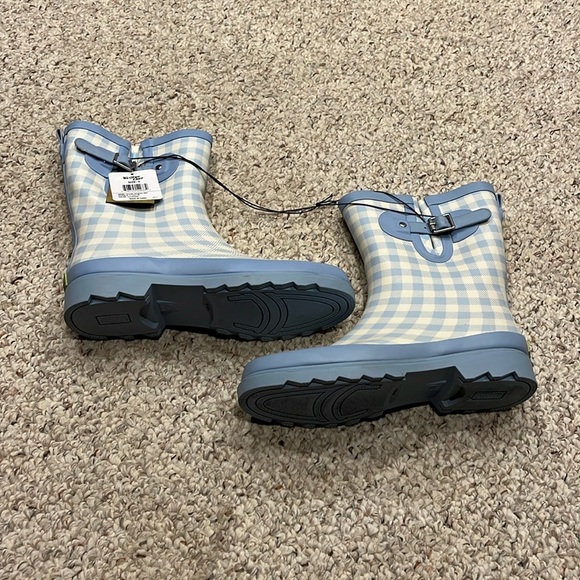 Western Chief Grunge Gingham Mid Rain boots Cornflower Blue White Checkered Sz 9 - Picture 1 of 7